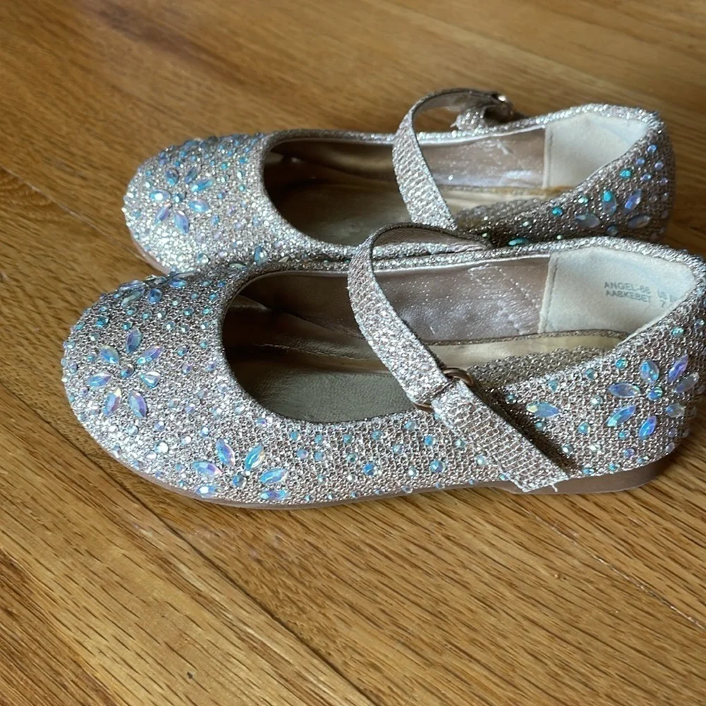 Toddler Girl Mary Jane Gold  rhinestone ballet flats Sz 7 Holiday New Years